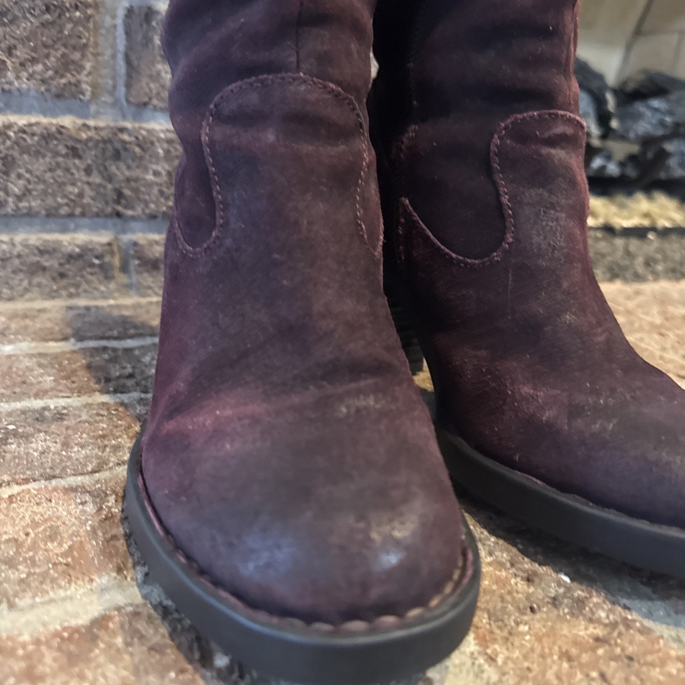 Born Over The Knee Suede Leather Block Heel Boots Women's Sz 7 Dark Red - Picture 15 of 16